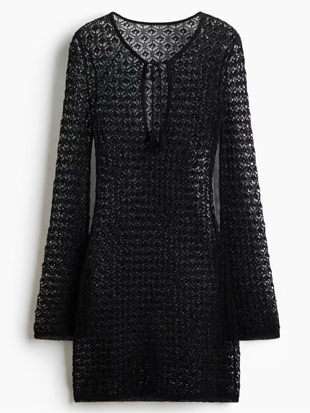 H&M Black Crochet Tie-Front Mini Dress